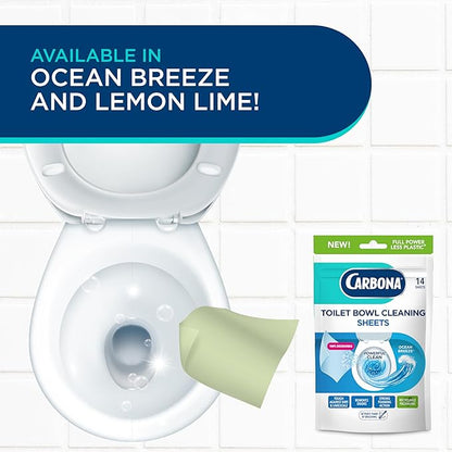 Carbona Toilet Bowl Sheets | Ocean Breeze Scent | Powerful Toilet Bowl Cleaner | 14 Sheets | Less Plastic Waste