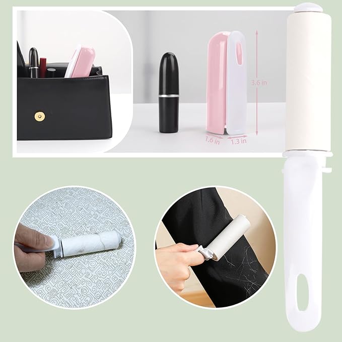 Mini Lint Roller Travel Size Cute Folding Lint Remover for Pet Hair Small Sticky Roller with Cover for Purse On the Go Lint Roller (Pink)