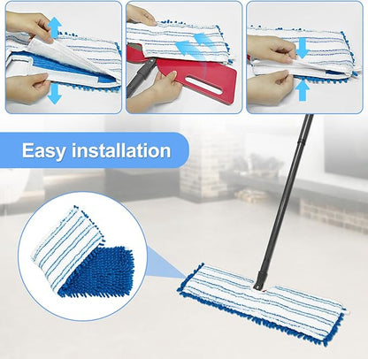 4 Pack Mop Heads Replacements Compatible for Ocedar Dual-Action Microfiber Flip Mop, Double Sided Mop Replace Head Mop Refills with Microfiber & Chenille for Dry Wet Use, Reusable, Machine Washable