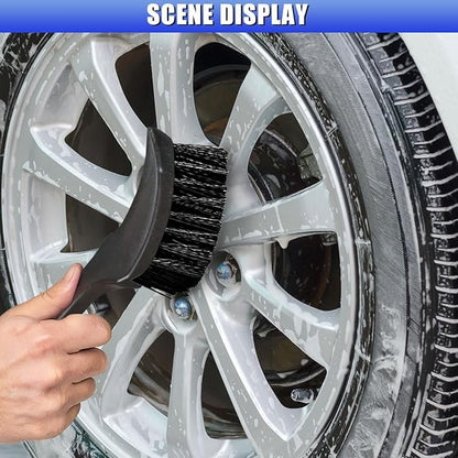 Car Wheel Brush, Stiff Bristle Short Handle Scrub Tire & Wheel Rim Brush, No-Scratch Carpet/Floor Mat Detailing Tool, Auto Interior and Exterior Cleaning Supply for Vehicle, Home (Black)