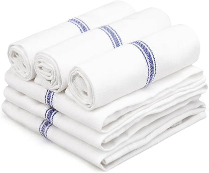 TEXAS LINEN CO. Cotton Kitchen Towels 12 Pack - 15 x 25 Inches - Highly Absorbent Dish Towels for Kitchen Drying, Soft Durable Reusable Quick Dry Tea, Kitchen and Dish Cloths Set - Blue Stripe