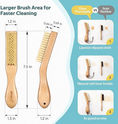 BFWood Laundry Stain Brush, Large Natural Soft Boar Bristles, Removes Tough Stains from Delicate Fabrics Like Knits, Cotton, and Linens, Gentle on Fabrics, No Damage