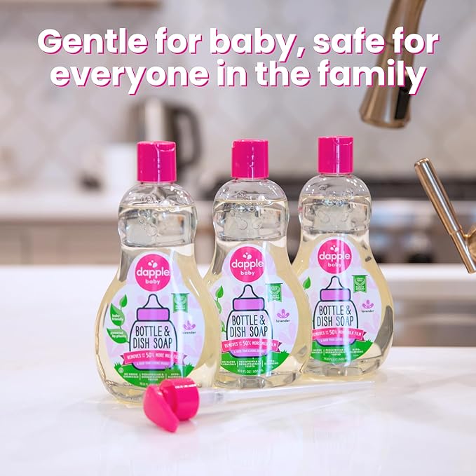 Dapple Baby Bottle Soap, Hypoallergenic Dish Soap for Baby Bottles, Powered by Plants, Lavender, 16.9 Fl Oz (Pack of 3)