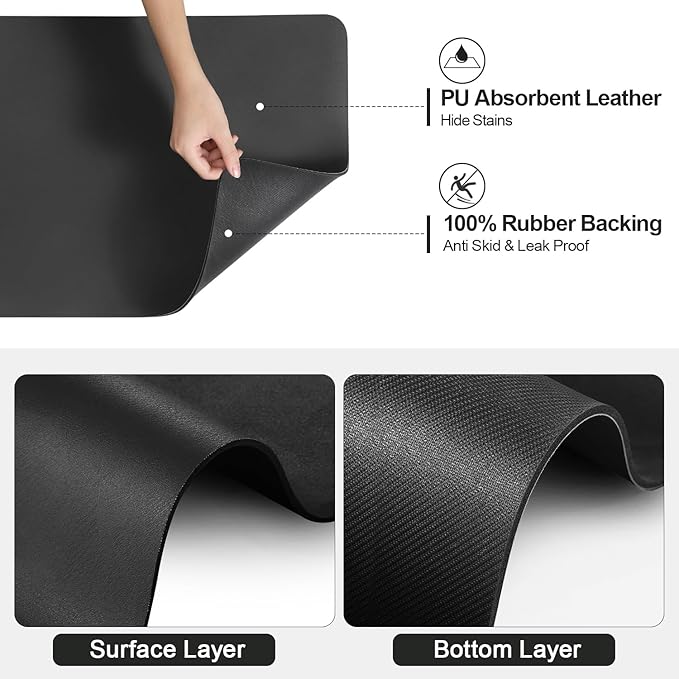 Ecotrim - Dish Drying Mat for Kitchen Counter | Coffee Bar Mat for Countertops | Heat Resistant Drainer Mat with Non-slip Rubber Backed | Hide Stain Kitchen Absorbent Draining Mat | Black 18"x32"