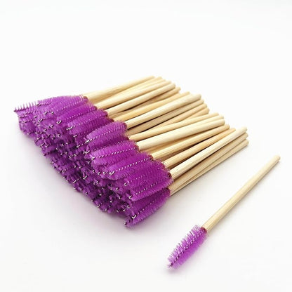 100 Pcs Disposable Wood Mascara Wands Bamboo Spoolies Brush for Eyelash Extensions, Spooly Eyebrow Brushes Lash Wand Applicator Stick (Purple)