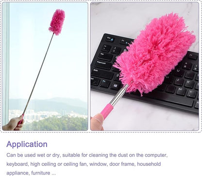 MECCANIXITY Microfiber Cleaning Duster, 12 to 31.5 Inch Washable Extendable Brush Flexible Feather Duster for Window Furniture, Rose Red