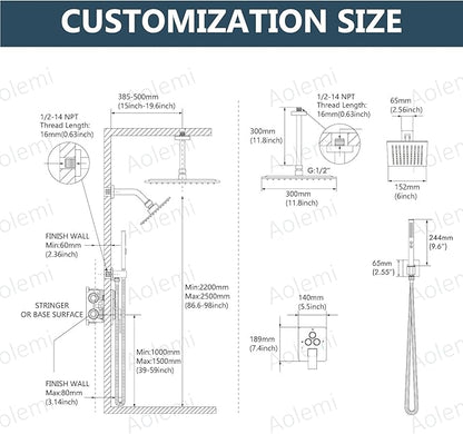 Aolemi Shower Faucet Set Ceiling Mount Shower System Rough-in Valve and Shower Trim Kit 2 in 1 Handheld Spray Push Button Diverter 12 and 6 Inch Dual Shower Head Brushed Gold