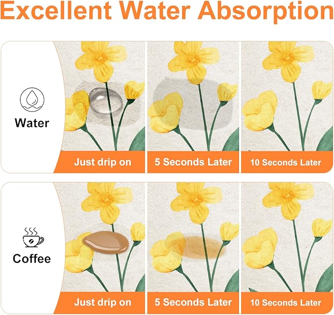 LOKHOM Dish Drying Mat for Kitchen Counter, 18"x24" Absorbent Coffee Bar Mat with Spring Floral, Dish Drainer Rack Mat for Kitchen Counter
