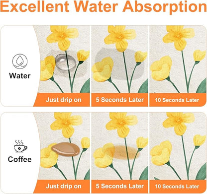 LOKHOM Dish Drying Mat for Kitchen Counter, 18"x24" Absorbent Coffee Bar Mat with Spring Floral, Dish Drainer Rack Mat for Kitchen Counter