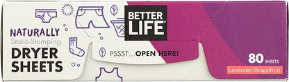 Better Life Dryer Sheets, Fabric Softener Sheets for Fresh Laundry, Lavender Grapefruit, 80 Count