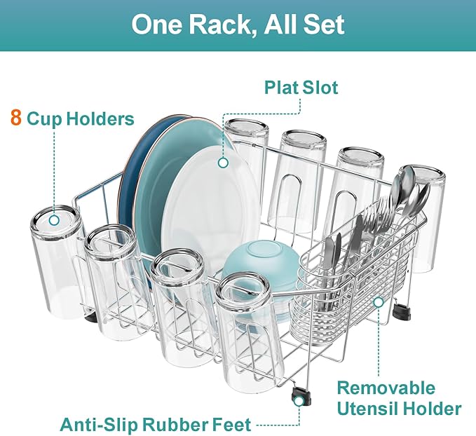 GSlife Small in Sink Dish Drying Rack - Stainless Steel Compact Dish Drainer for RV Kitchen Apartment Sink, Rust Resistant Inside Sink Rack, 1–2 Person Households, 11.6" W x 13.4" L