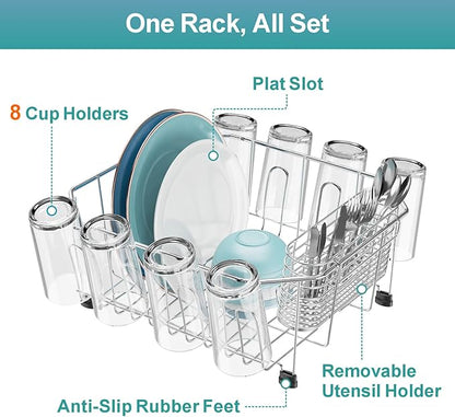 GSlife Small in Sink Dish Drying Rack - Stainless Steel Compact Dish Drainer for RV Kitchen Apartment Sink, Rust Resistant Inside Sink Rack, 1–2 Person Households, 11.6" W x 13.4" L