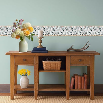 Green Leaf Wallpaper Border 196x4 Inch Peel and Stick Wall Border Removable Vinyl Wall Trim Nature Botanical Pattern for Kitchen Bathroom Bedroom Living Room Decor