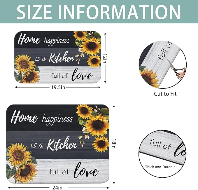 Dish Drying Mat for Kitchen Counter 2 Pack with Non-Slip Rubber Backing - Heat-Resistant Absorbent Coffee Bar Mat, Dish Rack Mat, Sunflower Dish Drying Mats 18x24+19.5x12 inch