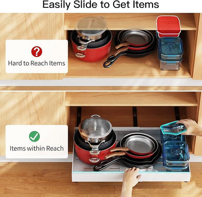 iSPECLE No Drill Drawers for Cabinets - Expandable Peel and Stick Pull Out Cabinet Organizer Easily Get Items without Digging in the Cabinet