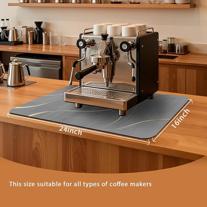 Coffee Mat 24x16 Inch, Light Gray Streamline Coffee Pot Mat, Absorbent Hide Stain Rubber Backed Dish Drying Mat for Kitchen Counter, Mat for Countertops, Under Coffee Maker Machine Bar Espresso Staion