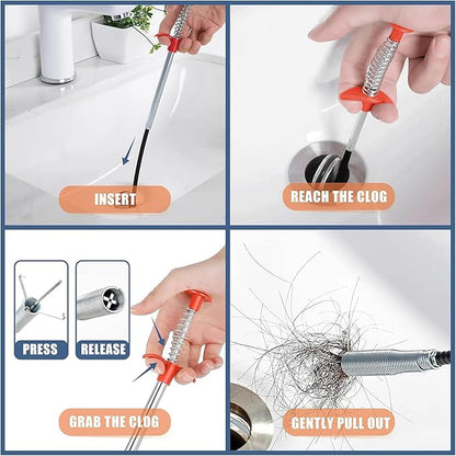 76Inch Drain Snake with 4 Claws, Flexible Hair Drain Clog Remover Tool, Plumbing Snake Drain Auger for Sink, Shower, Toilet, Bathtub, Drain Grabber Tool for Pipe Unclogging