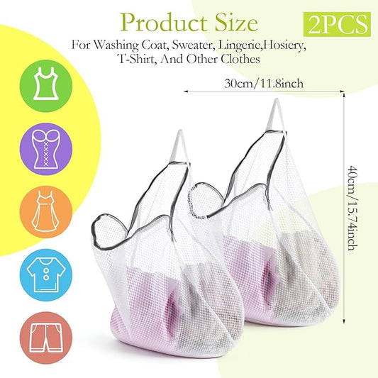 2Pcs Mesh Hanging Laundry Bags, Wash Bag for Delicates Mesh Laundry Bags for Dormitory, Travelling, College,Apartment, Camping, RV, Machine 15 X 12 Inch