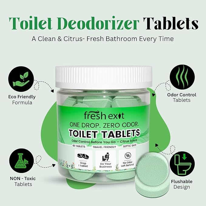 Toilet Deodorizer Tablets – Drop One In and Go – 60 Count Citrus Scent – Odor Elimination for Bathroom – Replaces Toilet Spray – Long Lasting – Fresh Bowl Freshener