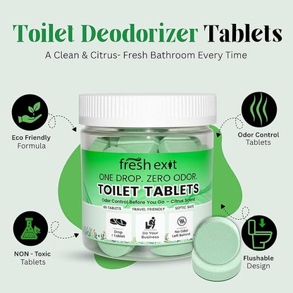 Toilet Deodorizer Tablets – Drop One In and Go – 60 Count Citrus Scent – Odor Elimination for Bathroom – Replaces Toilet Spray – Long Lasting – Fresh Bowl Freshener