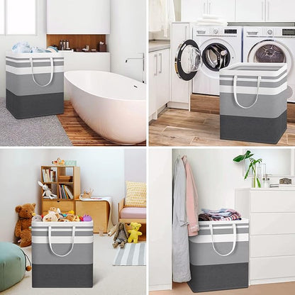 HomeHacks 4-Pack Large Laundry Basket, Waterproof, Freestanding Laundry Hamper, Collapsible Tall Clothes Hamper with Extended Handles for Clothes in the Dorm and Family-(Gradient Grey, 100L)