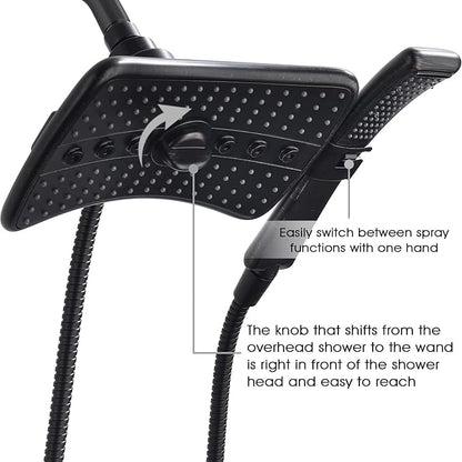 BRIGHT SHOWERS High Pressure Shower Head with Handheld, Oil Rubbed Bronze Dual Showerhead Combo with Rainfall Spray, Detachable Hand Held Shower, 60" Stainless Steel Hose