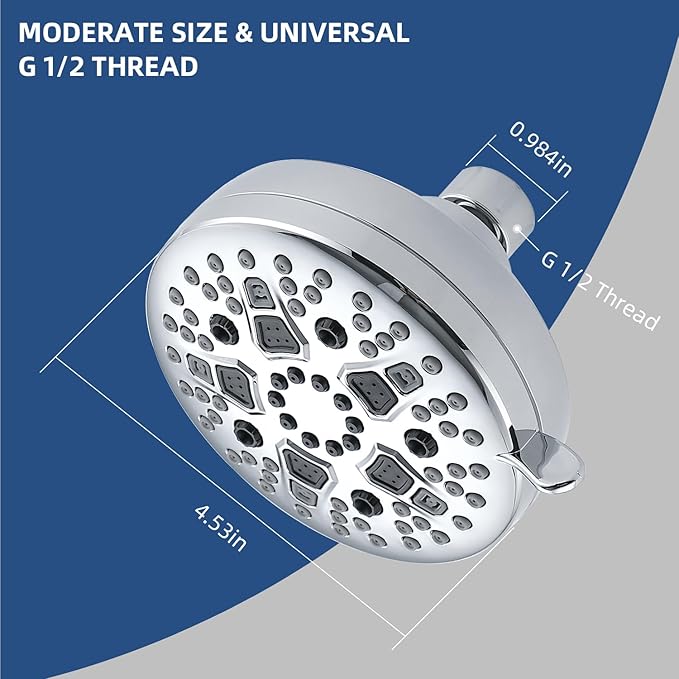 High Pressure Shower Head, 7-Spray Mode Adjustable Showerhead with 4-Inch Round Head, High Flow Handheld Shower for Low Water Pressure, Easy Install & Clean, Round Chrome