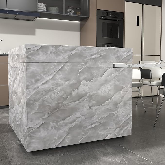 JSEVEM 24"×197" Wide Thick Grey White Cloud Pattern Marble Wallpaper Peel and Stick Waterproof Glossy Textured Gray White Marble Contact Paper Vinyl DIY Removable Wall Stickers for Bedroom Living Room