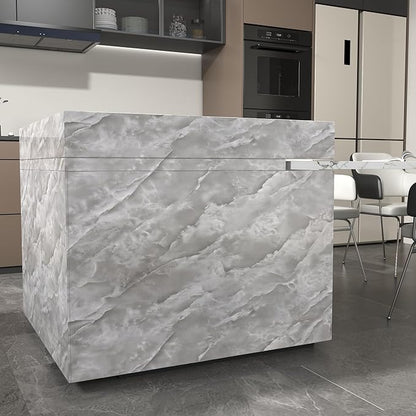 JSEVEM 16"×118" Thick Grey White Cloud Pattern Marble Wallpaper Peel and Stick Vinyl Gray White Marble Contact Paper for Cabinet Waterproof Glossy Granite Wall Sticker for Walls Table Desk Countertops