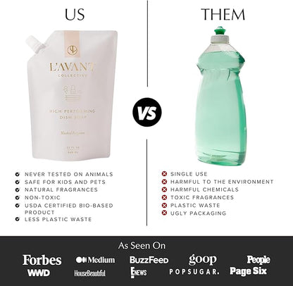 L'AVANT Collective High Performing Dish Soap Refill | Plant-Based Ingredients & High Performing Formula | Notes of Bergamot, Orange Blossom, Amber, Cedar | Blushed Bergamot Scent 32oz