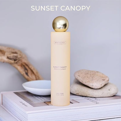Patchouli & Ebony Room Spray | Benevolence LA Sunset Canopy | 3.4oz | Home, Pillow & Linen Fragrance Spray | Low VOC, No Alcohol | Malibu Sands Collection