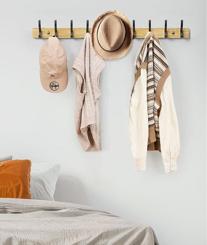 Optish Coat Rack Wall Mount, 16.5 Inches Wood Coat Hooks Wall Mount, Wall Coat Rack with 5 Hooks, Hat Rack Wall Hooks for Hanging Coat, Bag, Towel (1Pack, Natural)