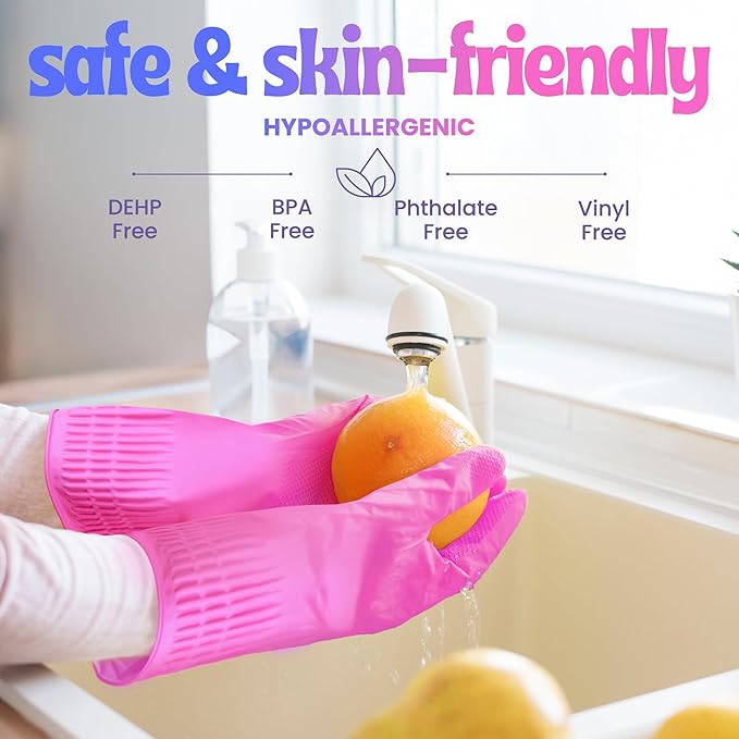 Happy Hands Rubber Cleaning Gloves – Versatile Waterproof Reusable Pink Gloves for Kitchen, Dishwashing, and Household Tasks, Hi-Tech Grip, Non-Slip, Tear-Resistant & Skin Friendly
