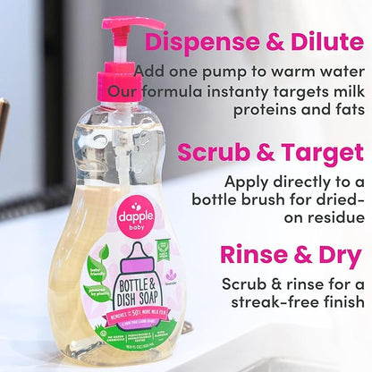 Dapple Baby Bottle Soap, Hypoallergenic Dish Soap for Baby Bottles, Powered by Plants, Lavender, 16.9 Fl Oz (Pack of 3)