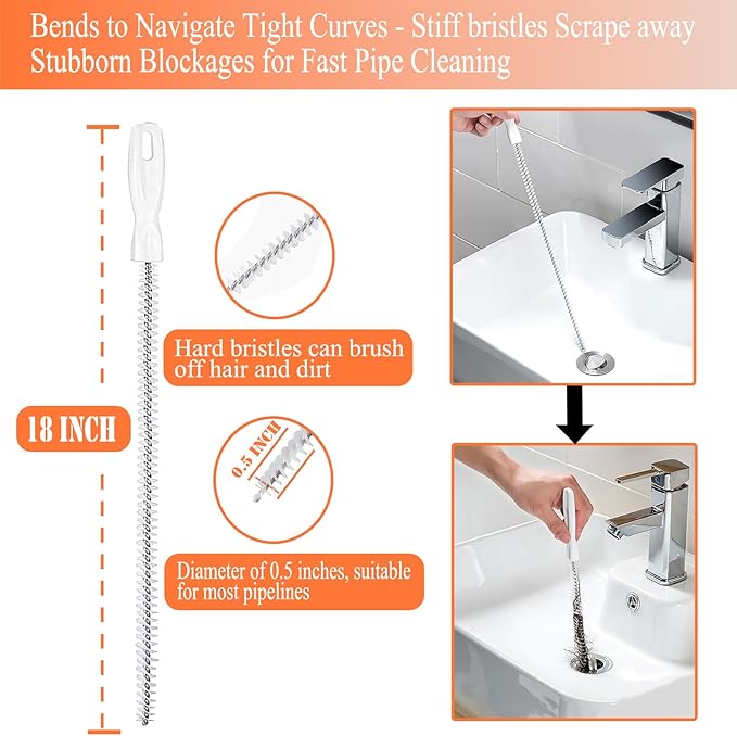 63 In Drain Snake Hair Drain Clog Remover Tool, Sink Drain Cleaner for Sewer Kitchen Bathroom Shower Tub Toilet Clogged Drains Opener Cleaning Tool, Flexible Grabber Claw Pick Up Reacher Tool
