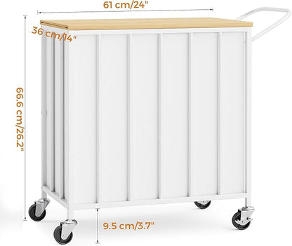 120L Laundry Hamper with Wheels and Lid, Rolling Laundry Basket with Dual Removable Liners, Soft-Close Flip-Top Wooden Lid, Metal Handles, Clothes Organizer for Bedroom and Laundry Room