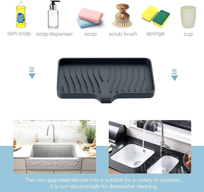 Silicone Sponge and Soap Holder, Self Draining Kitchen Caddy Sink Organizer with Soap Dispenser and Palm Brush