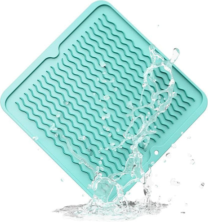 ZLR Silicone Dish Drying Mat 12" x 12" Square - Small Heat Resistant Trivet & Countertop Protector for Air Fryer, Coffee Maker - Waterproof Kitchen Drain Pad for Cups, Fruit (Mint Green)
