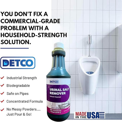 Urinal Salt Remover Concentrate - Safe on Pipes and Plumbing, Odor Control, Cleans Rust, Scale, and Uratic Salt Build-Up, Case of 12