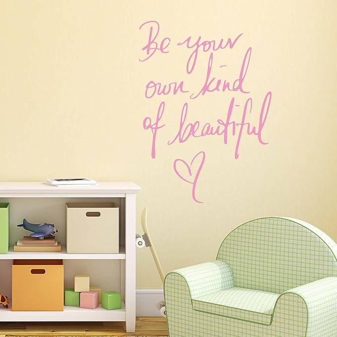 Wall Stickers Inspirational Quote, Wall Decals Peel and Stick, Be Your Own Kind of Beautiful Quote Art Lettering Wall Stickers for Girls Bedroom Living Room Office Home Background Decoration(Pink)