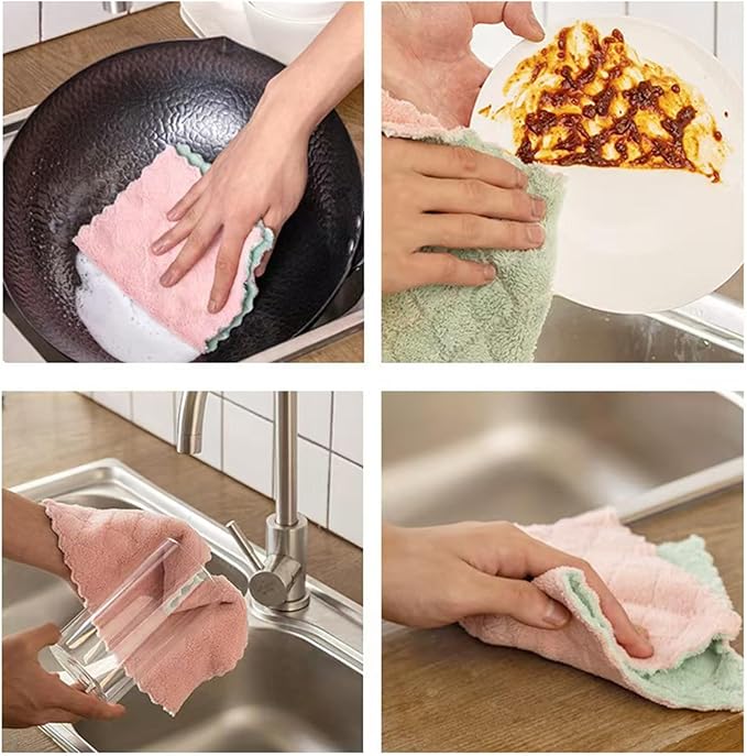 32 Pack Kitchen Dish Cloths Dish Towels, Super Soft and Absorbent Coral Fleece Cloth, Coral Velvet Microfiber Cleaning Cloth, Nonstick Oil Washable Fast Drying Dish Rags for Clean Table, Dish, Glass.