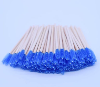 100 Pcs per Container Disposable Wood Mascara Wands, Bamboo Spoolies Brush for Eyelash Extensions, Spooly Eyebrow Brushes Lash Wand Applicator Stick (Blue)