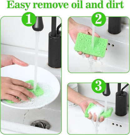 6 Pack Cellulose Sponges Large Size Heavy Duty Scrub Kitchen Sponge Clean Tough Messes Cookware Scrubbers Non Scratching Kitchen Cleaning Pads for Household Bathroom Office Home (Green)