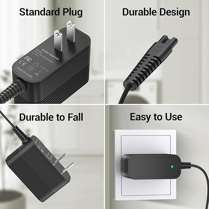 9V Charger for Homitt Electric Spin Scrubber Power Cord for Homitt Scrubber Charger Power Supply for Scrubber Compatible with Homitt HM115C, HM115CW, HM115CD,HM115CG HM204C Power Scrubber AC Adapter