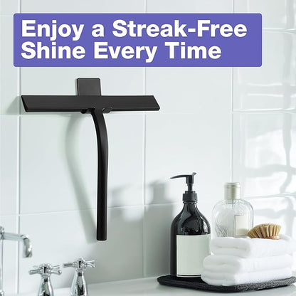 Kincmax All-Purpose Shower Squeegee - Stainless Steel Silicone Bath Squeegee for Glass Doors - Window and Door Squeegee With Hook - Bathroom Kitchen - Medium Black