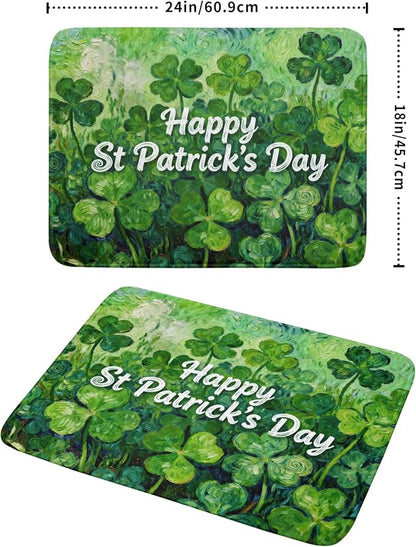 St Patricks Day Lucky Clover Dish Drying Mat for Kitchen Counter 18x24 Green Shamrock Happy Holiday Theme Absorbent Reversible Microfiber Drying Mats Kitchen Countertop Protector Dishes Drainer Pad
