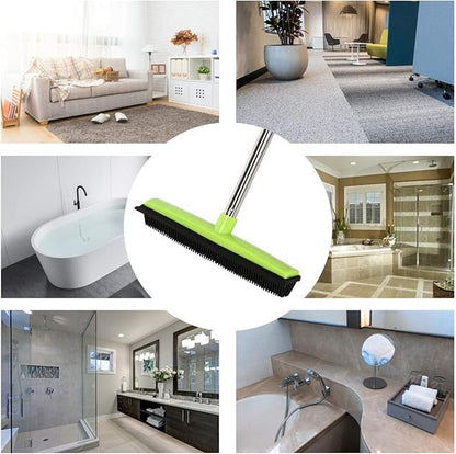 MEIBEI Pet Hair Removal Broom with Squeegee -53", Long Handle Soft Bristle Rubber Broom, Ideal for Remove Fur from Carpets, Rugs, Hardwood and Linoleum
