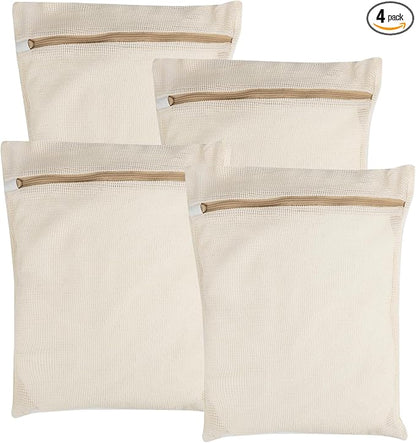 4-Piece Medium Durable Organic Cotton Mesh Laundry Bags with Sturdy Zippers and Breathable Mesh are Delicate Laundry Bags for Underwear, Clothes, Pants and Socks