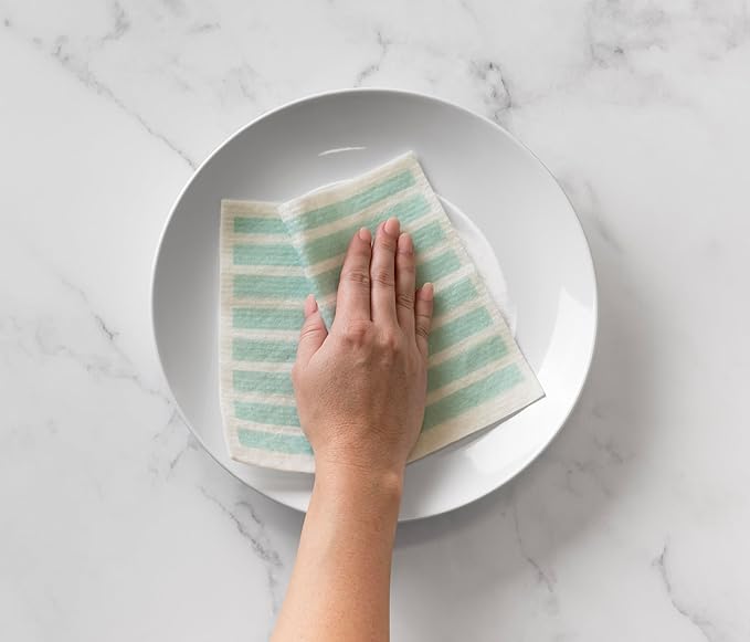 Martha Stewart Swedish Kitchen Absorbent Sponge Dish Cloths, Teal Stripes, 8 Count