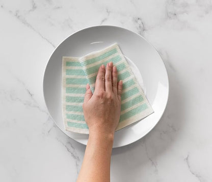 Martha Stewart Swedish Kitchen Absorbent Sponge Dish Cloths, Teal Stripes, 8 Count